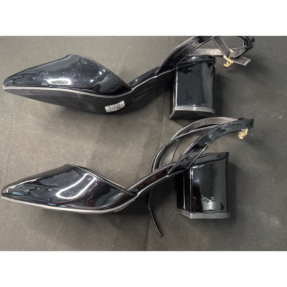 Arden B Comfort 10 Womens Black Patent Slingback Block Heel Pointed Toe Pumps - Picture 2 of 2